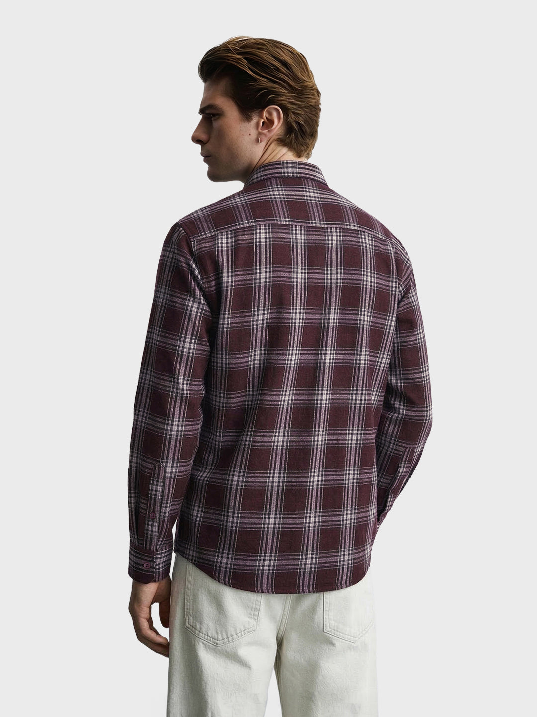 Men's Maroon Slim Fit Checkered Casual Shirt