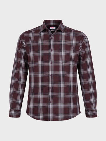 Men's Maroon Slim Fit Checkered Casual Shirt