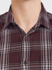 Men's Maroon Slim Fit Checkered Casual Shirt