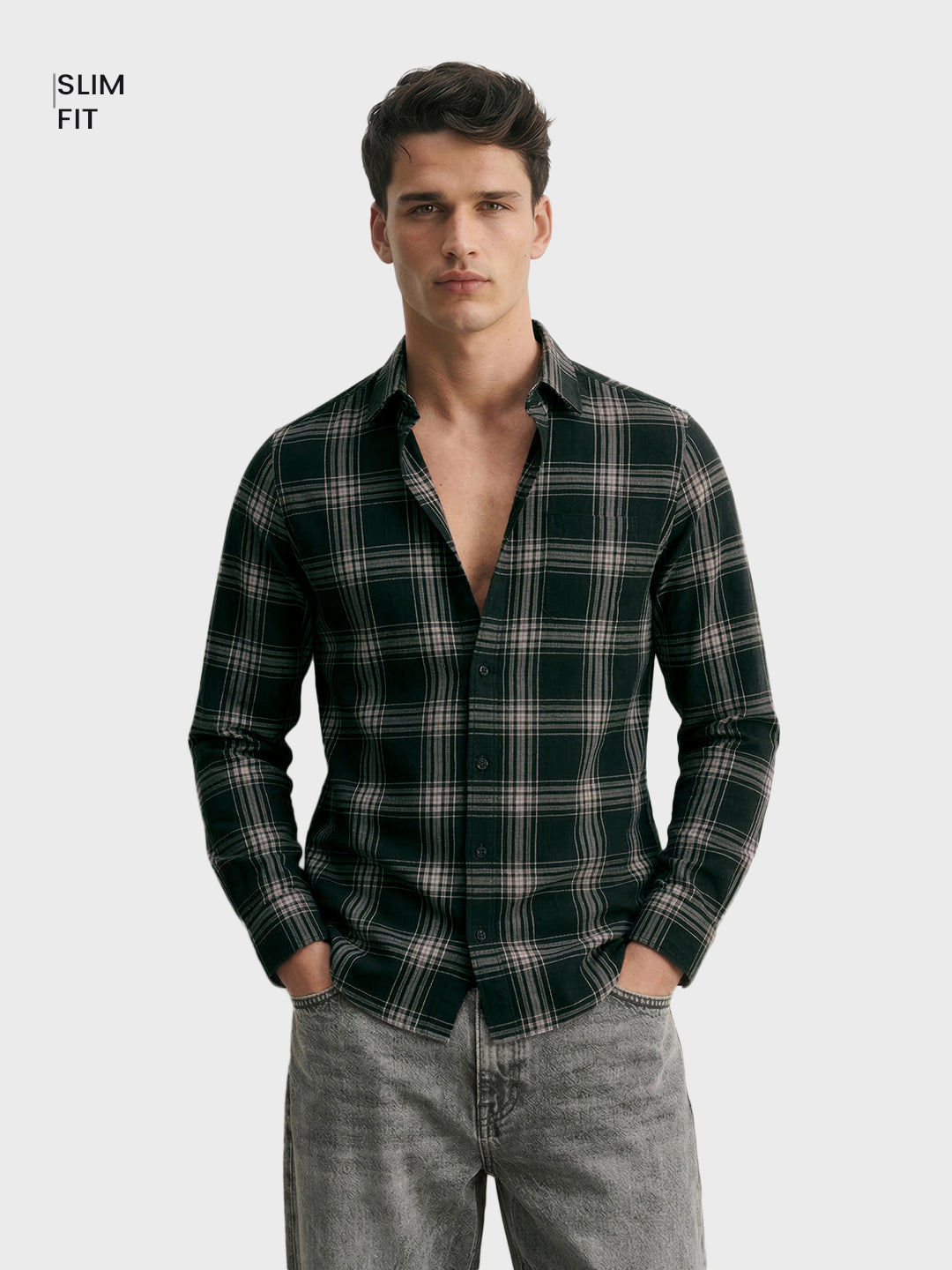 Men's Green Slim Fit Checkered Casual Shirt