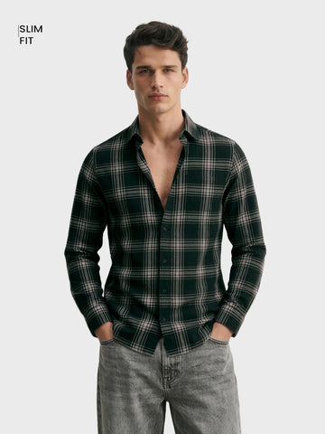 Men's Green Slim Fit Checkered Casual Shirt