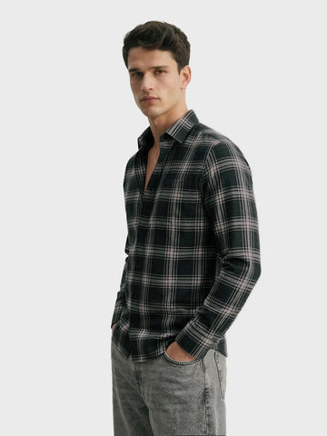 Men's Green Slim Fit Checkered Casual Shirt
