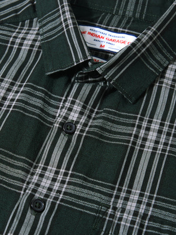 Men's Green Slim Fit Checkered Casual Shirt