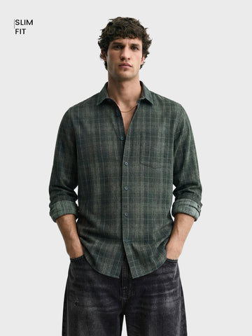 Men's Green Slim Fit Checkered Casual Shirt