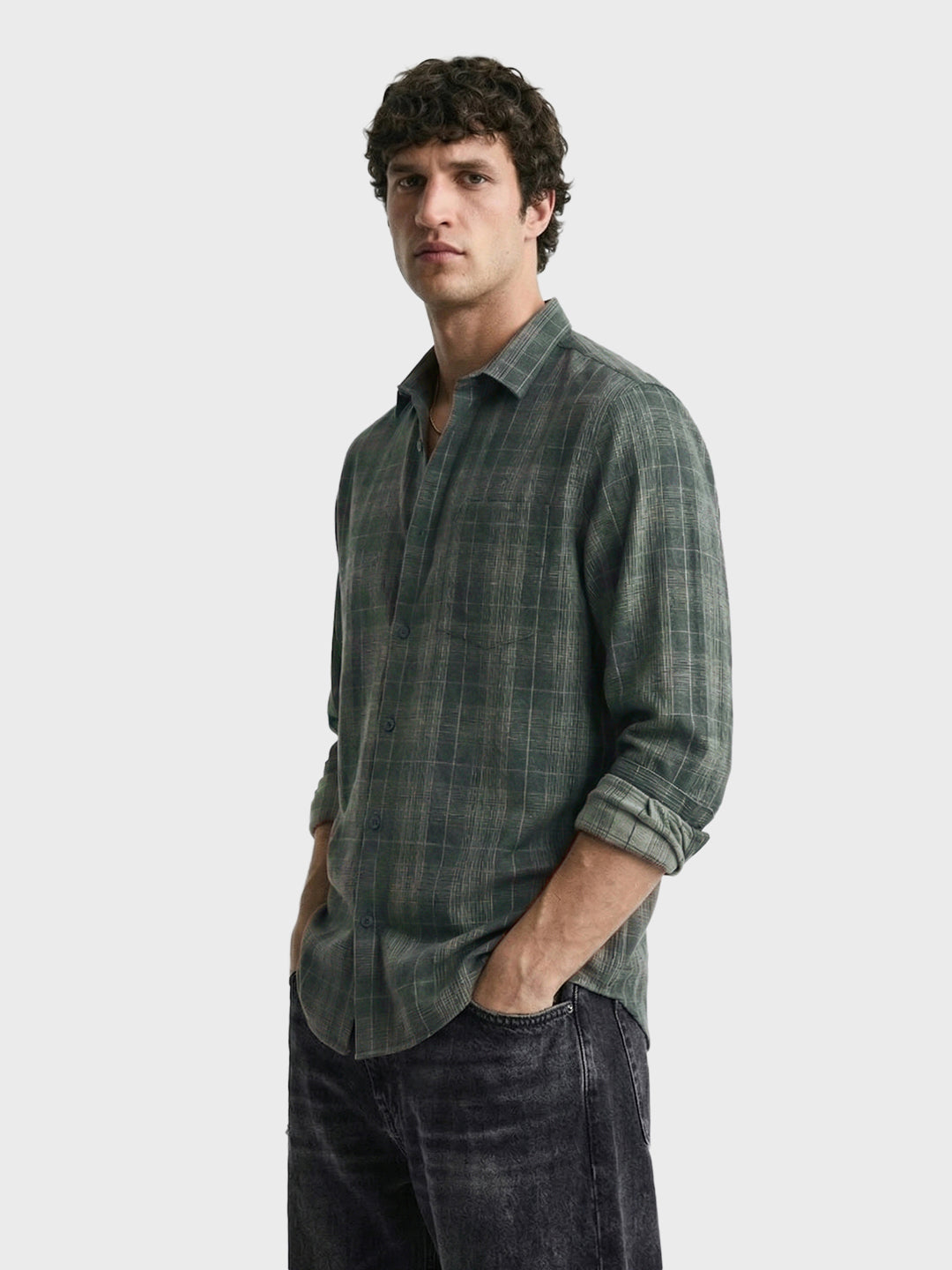 Men's Green Slim Fit Checkered Casual Shirt