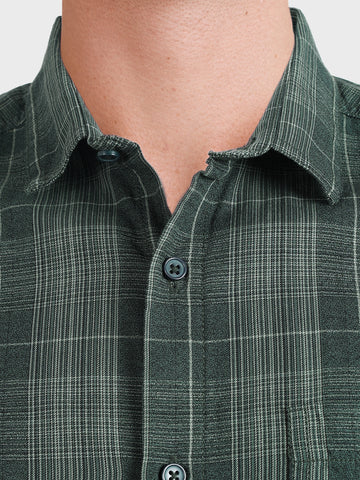 Men's Green Slim Fit Checkered Casual Shirt