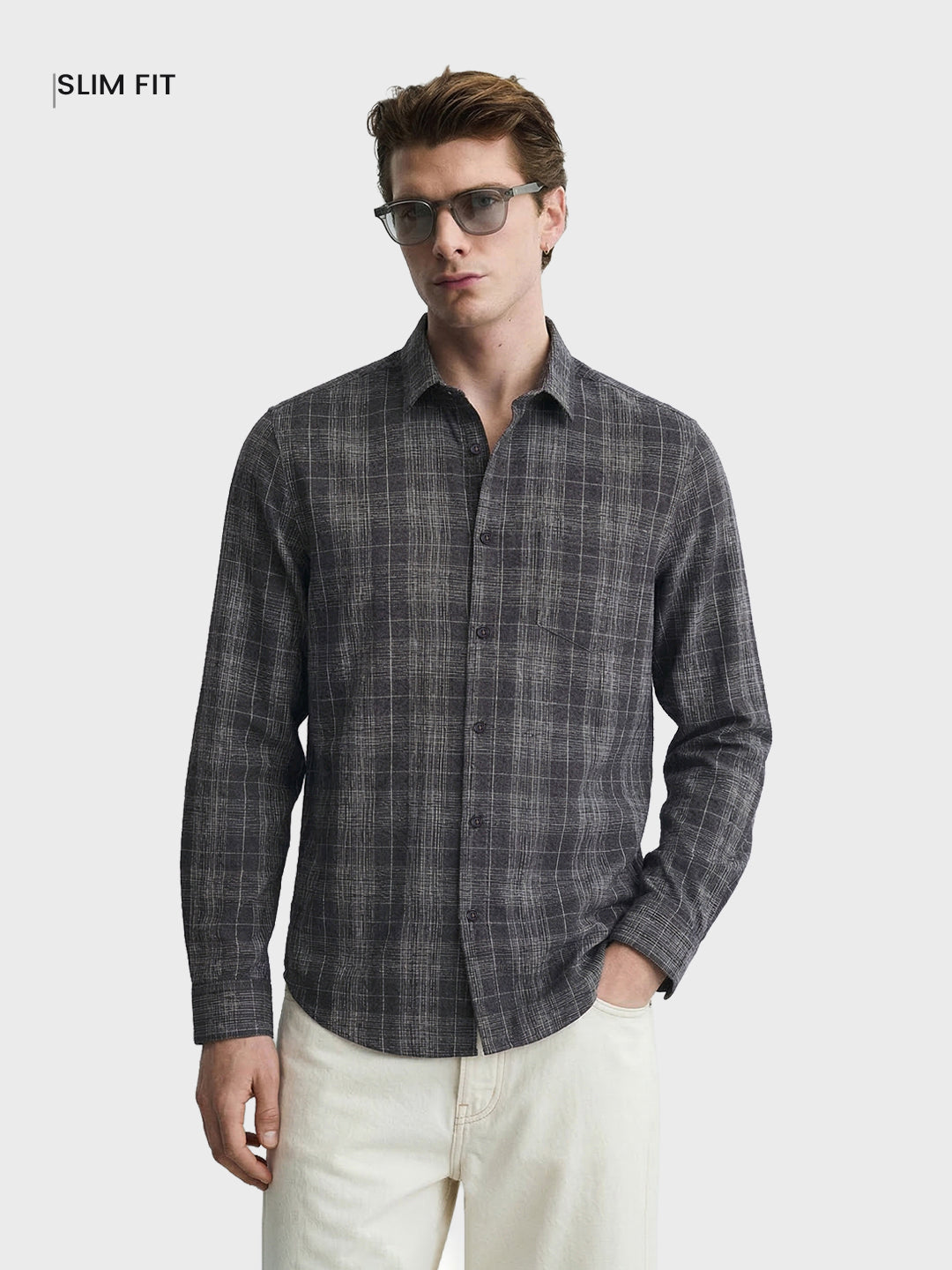 Men's Brown Slim Fit Checkered Casual Shirt