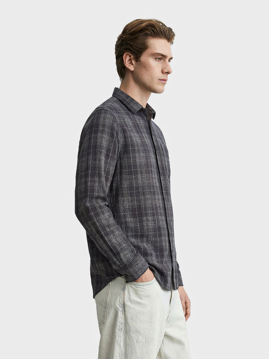 Men's Brown Slim Fit Checkered Casual Shirt