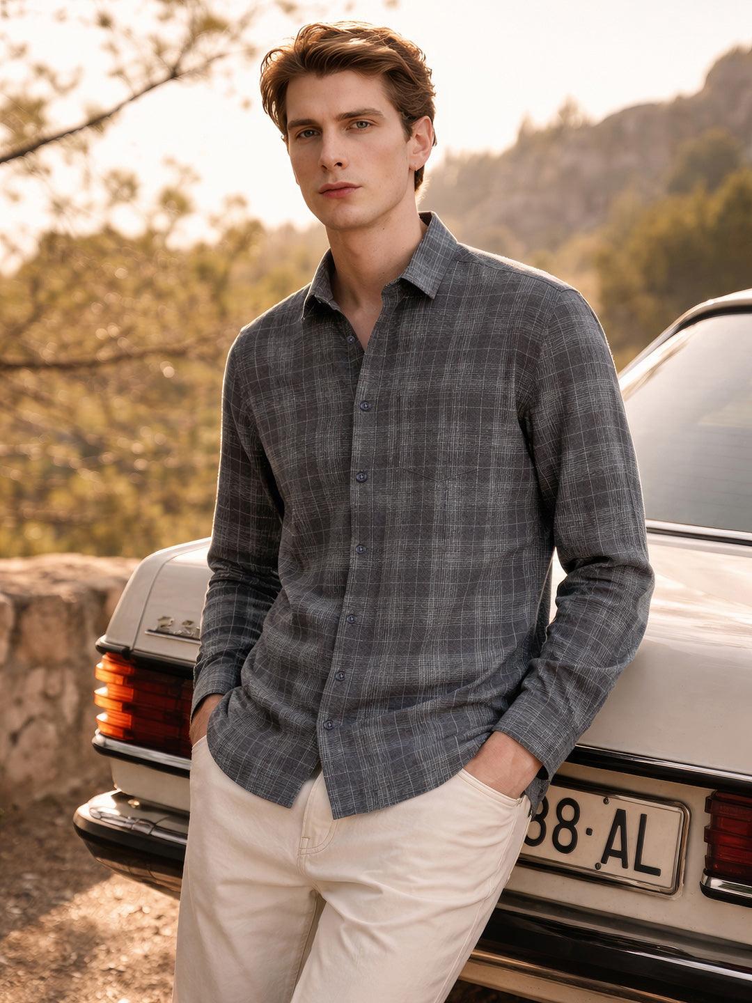 Men's Brown Slim Fit Checkered Casual Shirt
