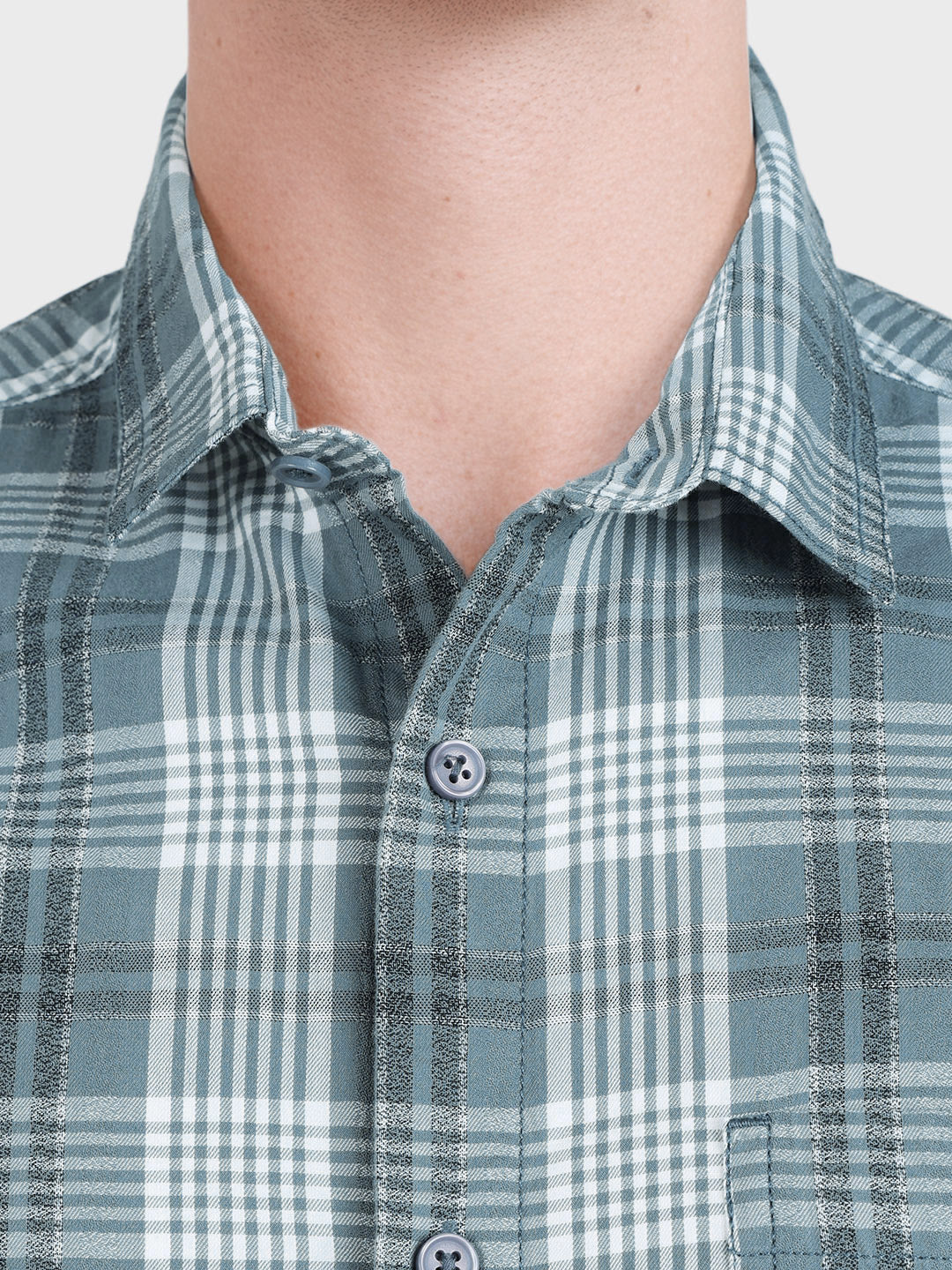 Men's Green Slim Fit Checkered Casual Shirt