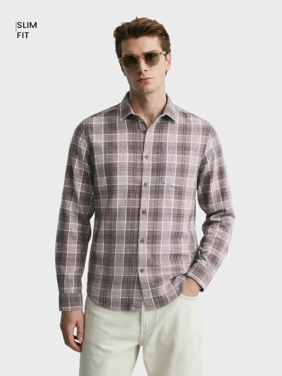 Men's Brown Slim Fit Checkered Casual Shirt