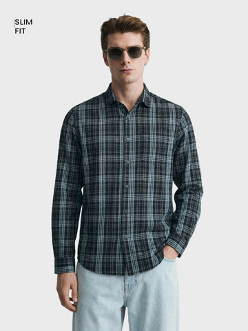 Men's Green Slim Fit Checkered Casual Shirt