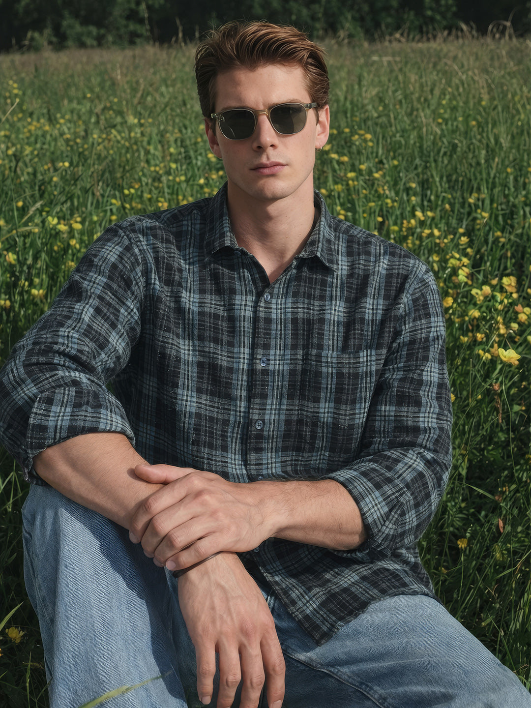 Men's Green Slim Fit Checkered Casual Shirt