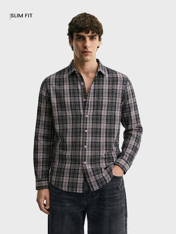 Men's Black Slim Fit Checkered Casual Shirt