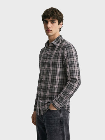 Men's Black Slim Fit Checkered Casual Shirt