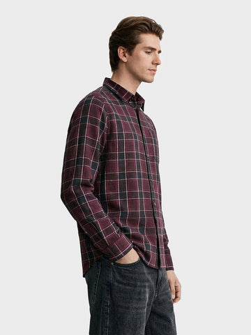 Men's Maroon Slim Fit Checkered Casual Shirt