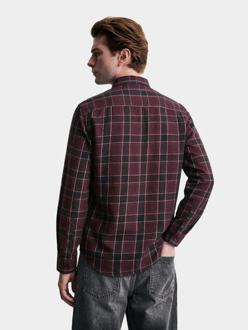 Men's Maroon Slim Fit Checkered Casual Shirt