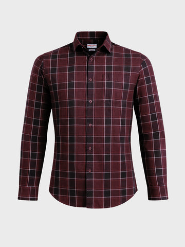 Men's Maroon Slim Fit Checkered Casual Shirt