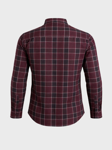 Men's Maroon Slim Fit Checkered Casual Shirt