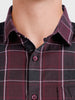 Men's Maroon Slim Fit Checkered Casual Shirt