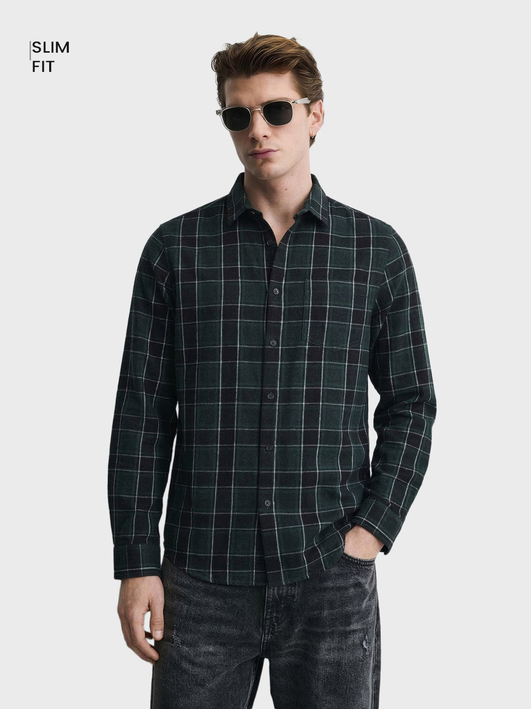 Men's Green Slim Fit Checkered Casual Shirt