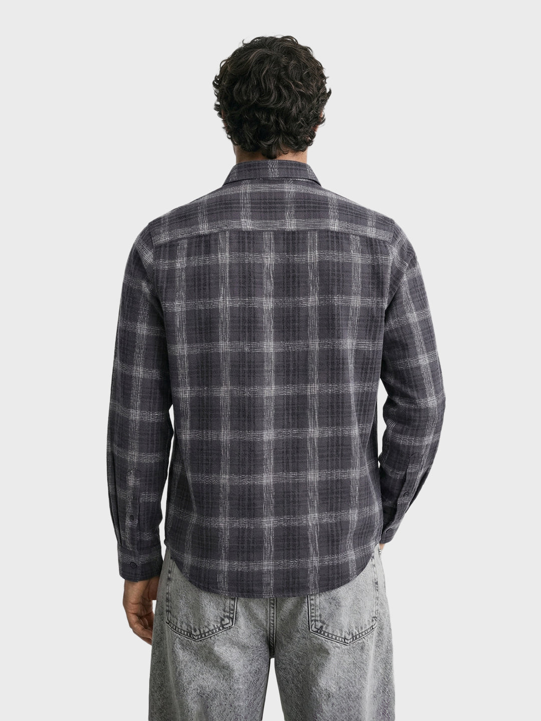 Men's Grey Slim Fit Checkered Casual Shirt