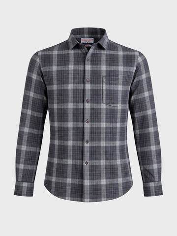 Men's Grey Slim Fit Checkered Casual Shirt