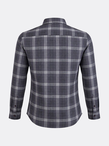 Men's Grey Slim Fit Checkered Casual Shirt