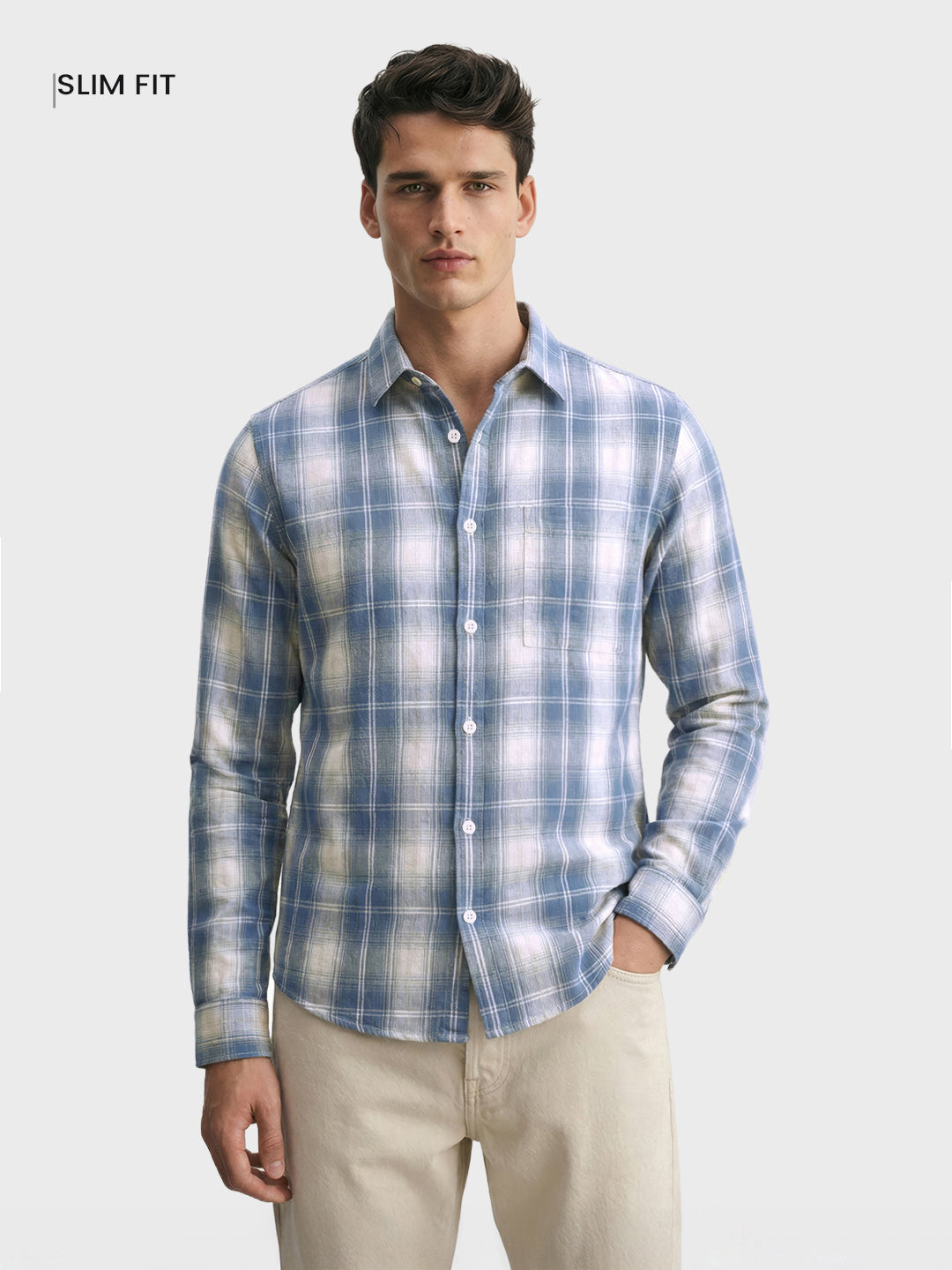 Men's Blue Slim Fit Checked Casual Shirt