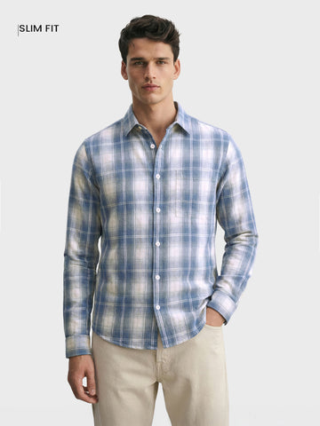 Men's Blue Slim Fit Checked Casual Shirt