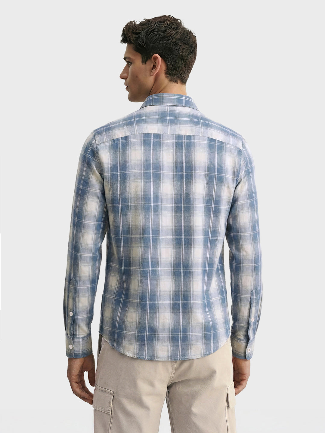 Men's Blue Slim Fit Checked Casual Shirt