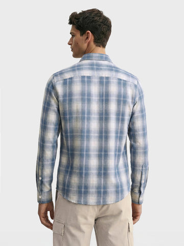 Men's Blue Slim Fit Checked Casual Shirt