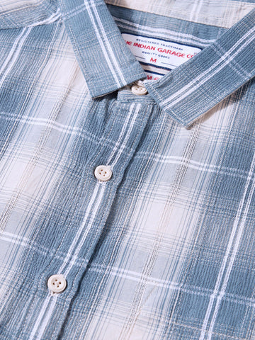 Men's Blue Slim Fit Checked Casual Shirt