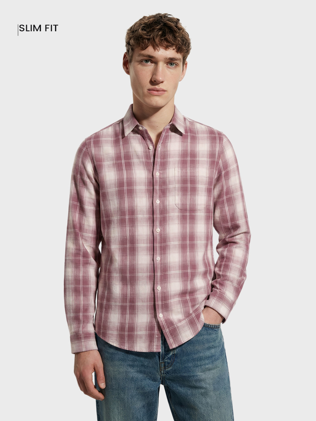Men's Purple Slim Fit Checked Casual Shirt