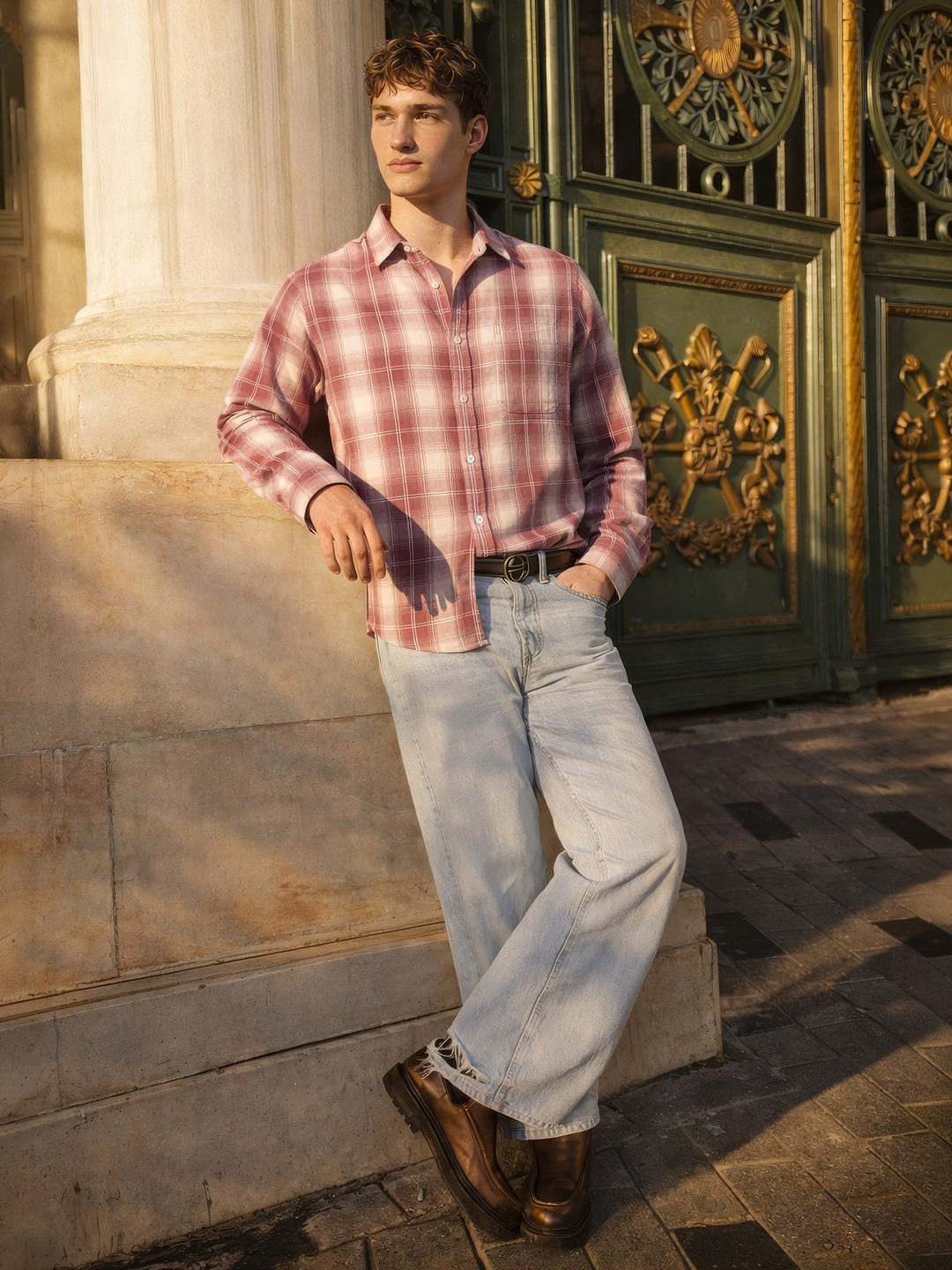 Men's Purple Slim Fit Checked Casual Shirt