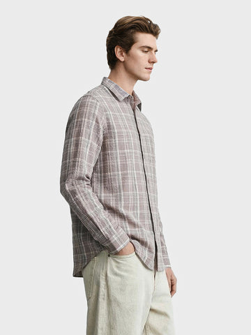 Men's Grey Slim Fit Checkered Casual Shirt