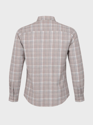 Men's Grey Slim Fit Checkered Casual Shirt