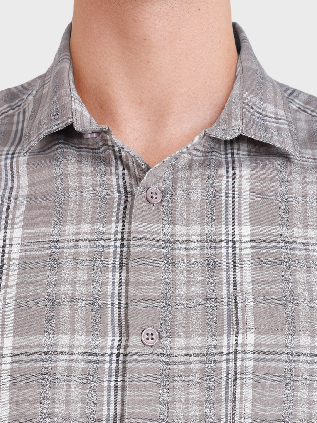 Men's Grey Slim Fit Checkered Casual Shirt