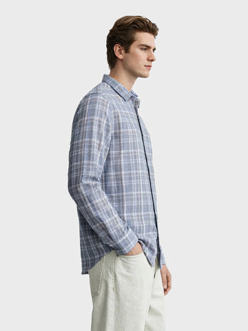 Men's Blue Slim Fit Checkered Casual Shirt