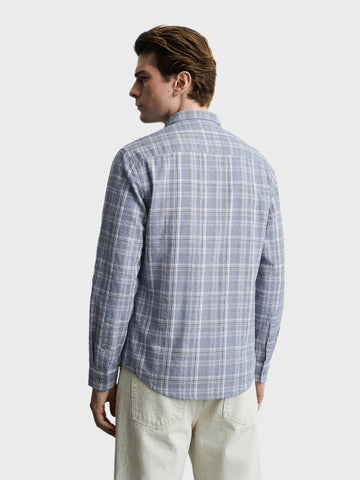 Men's Blue Slim Fit Checkered Casual Shirt