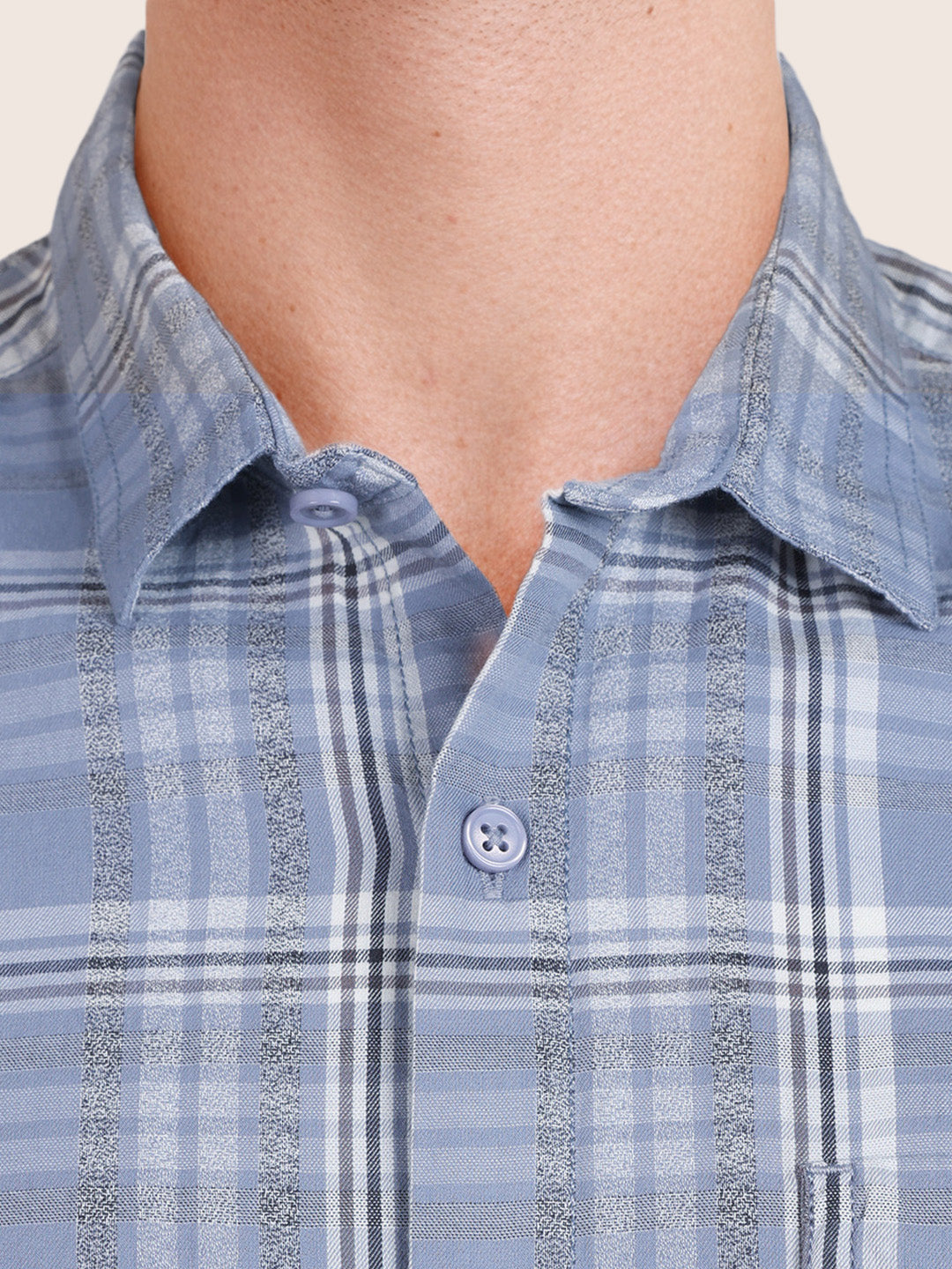 Men's Blue Slim Fit Checkered Casual Shirt