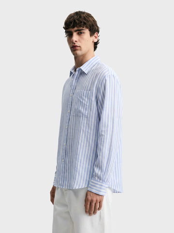Men's Blue Super Relaxed Fit Vertical Stripes Casual Shirt