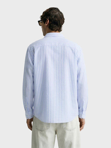 Men's Blue Super Relaxed Fit Vertical Stripes Casual Shirt