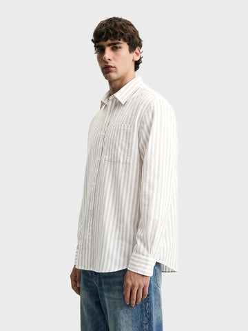 Men's Khaki Super Relaxed Fit Vertical Stripes Casual Shirt