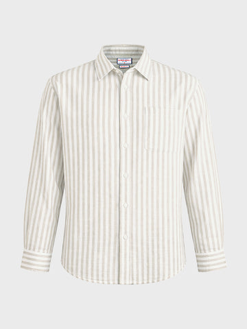 Men's Khaki Super Relaxed Fit Vertical Stripes Casual Shirt