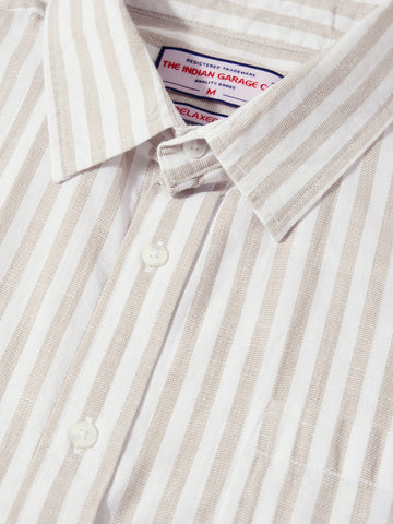 Men's Khaki Super Relaxed Fit Vertical Stripes Casual Shirt