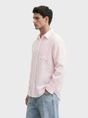 Men's Pink Super Relaxed Fit Vertical Stripes Casual Shirt