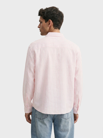 Men's Pink Super Relaxed Fit Vertical Stripes Casual Shirt
