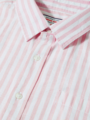 Men's Pink Super Relaxed Fit Vertical Stripes Casual Shirt