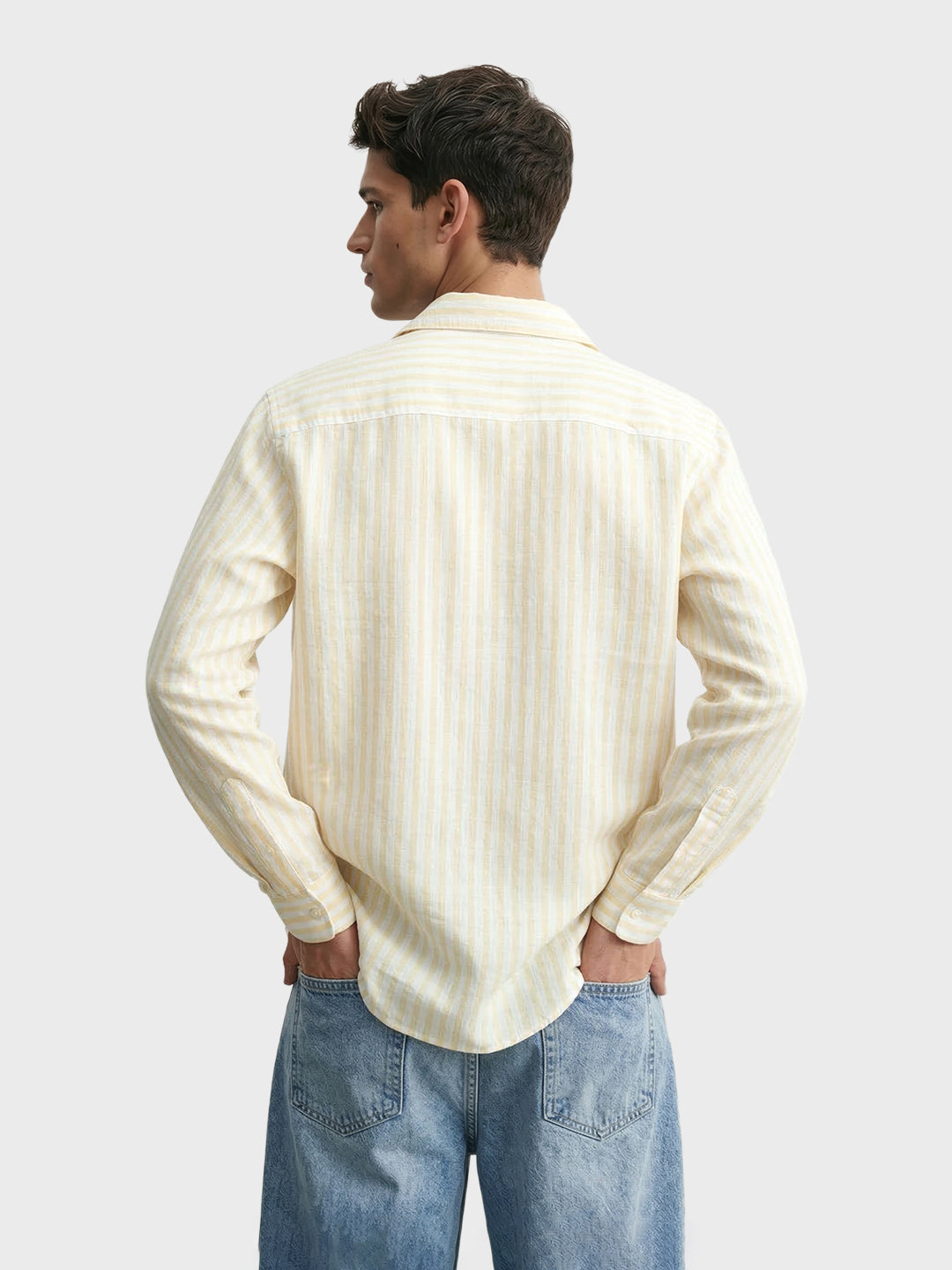 Men's Yellow Relaxed Fit Vertical Stripes Casual Shirt